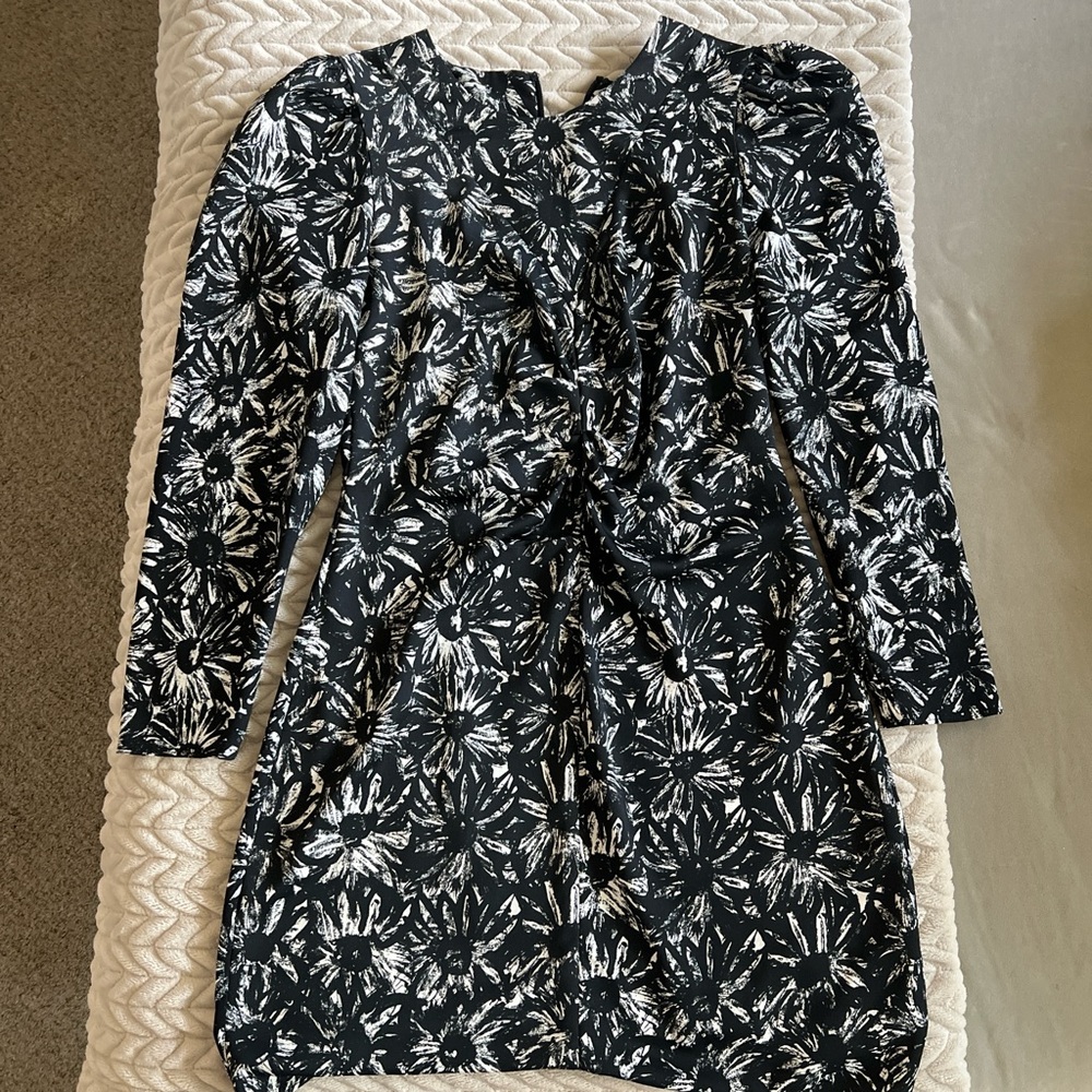 Topshop Black & White Floral Long Sleeve Dress